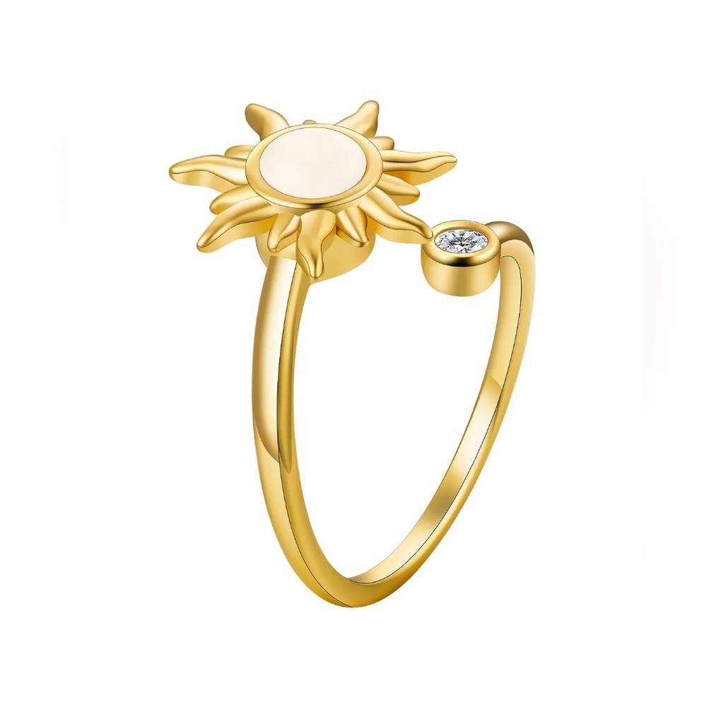 Unwritten Sun Spinner Ring Gold Plated Faux Opal & Cubic Zirconia Size 7